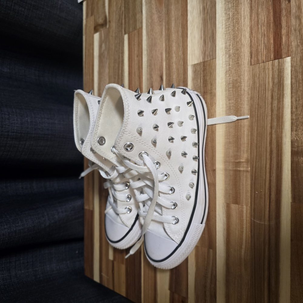 White High-Top Sneakers with Silver Studs
